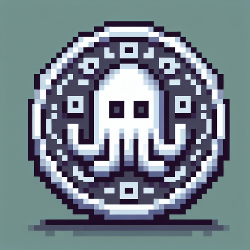 silver octo coin. pixelated. 8 bit.
Single Game Texture. In-Game asset. 2d. Blank background. High contrast. No shadows.