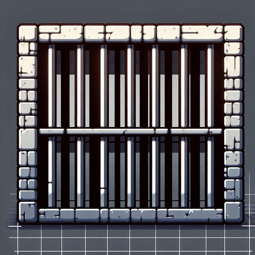 Prison cell bars.
Single Game Texture. In-Game asset. 2d. Blank background. High contrast. No shadows.