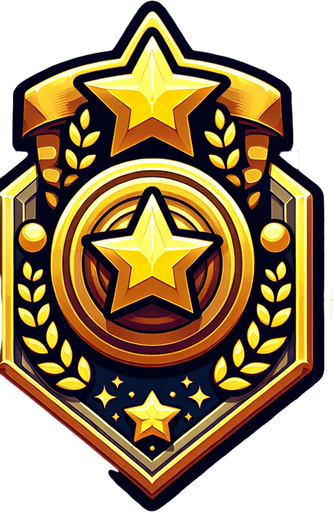 Golden badge shaped.
Single Game Texture. In-Game asset. 2d. Blank background. High contrast. No shadows.