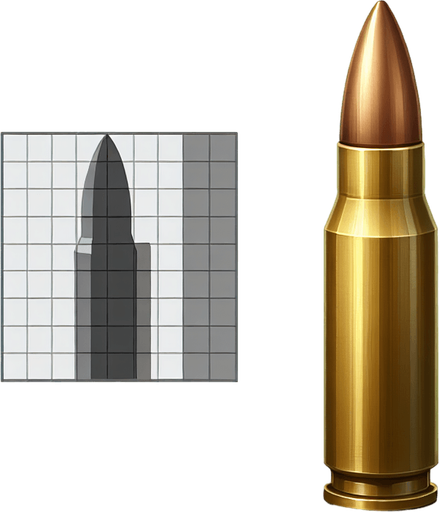 A bullet.
Single Game Texture. In-Game asset. 2d. Blank background. High contrast. No shadows.