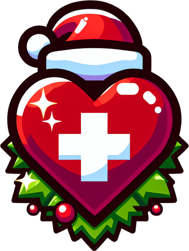 Single cartoon extra life heart. No drop shadows. Christmas designed Single Game Texture. In-Game asset. 2d. Blank background. High contrast. No shadows.