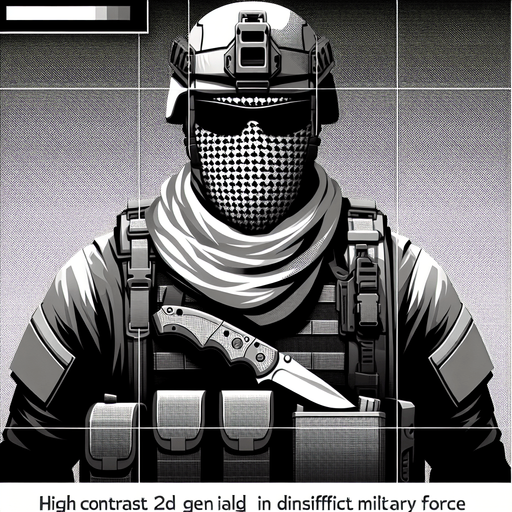 A military goon with a pocket knife.
Single Game Texture. In-Game asset. 2d. Blank background. High contrast. No shadows.