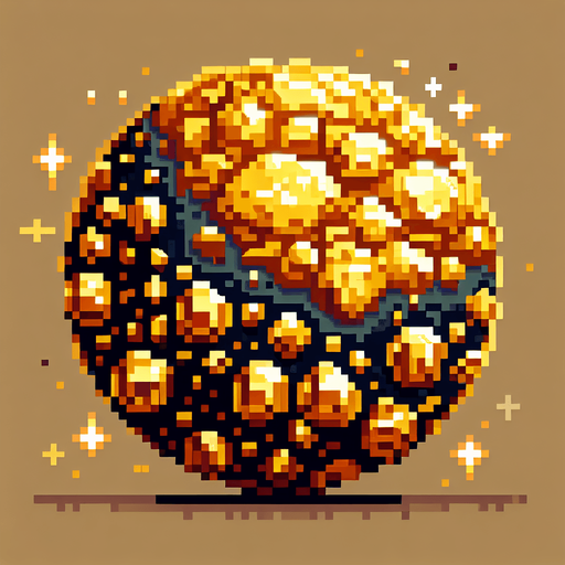 pixel art of a planet made of gold ore.
Single Game Texture. In-Game asset. 2d. Blank background. High contrast. No shadows.