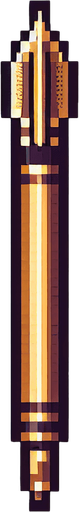 a straight crossbow bolt made of gold. top down view. pixelart. bolt only, crossbow not included. vertical display, from bottom to top. Single Game Texture. In-Game asset. 2d. Blank background. High contrast. No shadows.