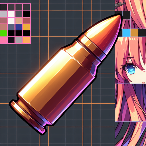 a bullet in an anime style Single Game Texture. In-Game asset. 2d. Blank background. High contrast. No shadows.