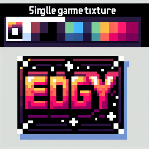 colored text saying (EDGY).
 Single Game Texture. In-Game asset. 2d. Blank background. High contrast. No shadows. pixelated. 8 bit