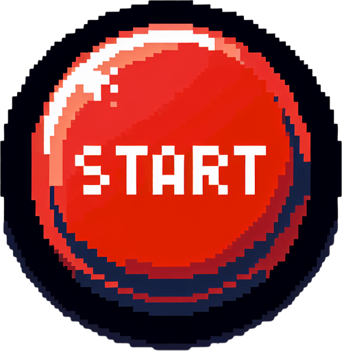 pixel art of a large, round, red start button.