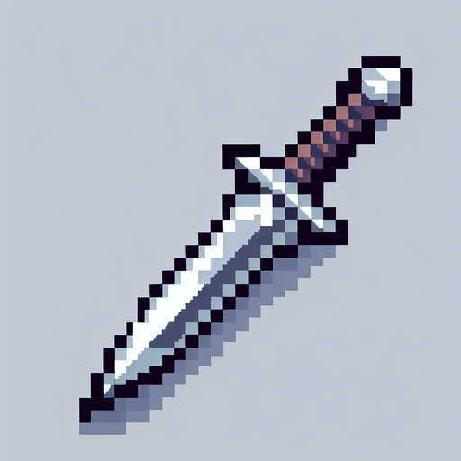 dagger pointing down
Single Game Texture. In-Game asset. 2d. Blank background. High contrast. No shadows. pixel. 8 bit