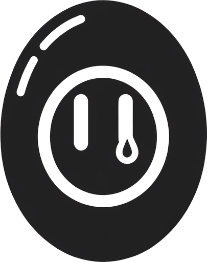 a black oval with a crying smiley face.