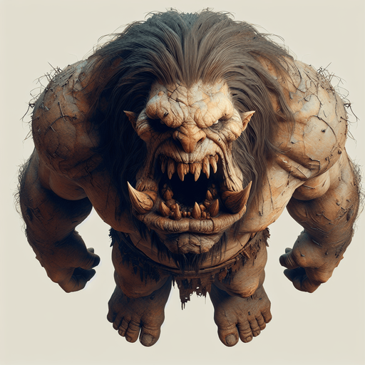 A large scary troll. front top down view. Single Game Texture. In-Game asset. 2d. Blank background. High contrast. No shadows.