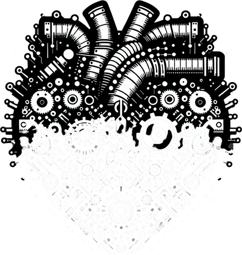 The heart is a robot.
Single Game Texture. In-Game asset. 2d. Blank background. High contrast. No shadows.