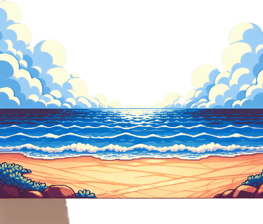 Sandy beach. No water is present. Sky takes up 80% of the image.
Single Game Texture. In-Game asset. 2d. Blank background. High contrast. No shadows.