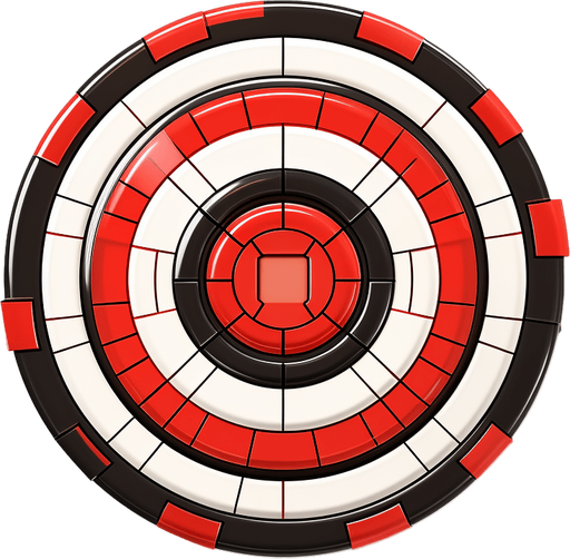 Round powerup icon with bullseye 
Single Game Texture. In-Game asset. 2d. Pixelart. White background. Blank background. Low detail. High contrast.