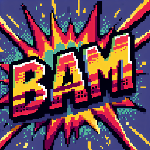 pixel art of bam comic symbol.