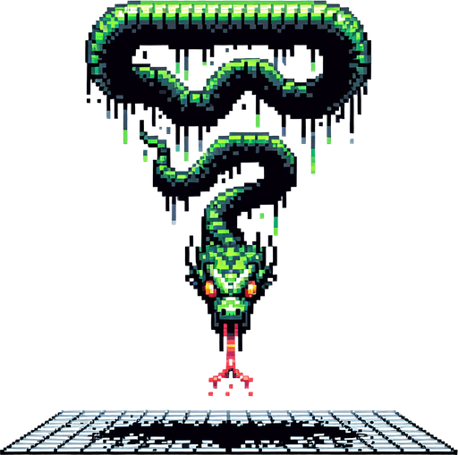 evil large snake dangling upside down, I want the art style to reflect a classic 16-bit retro pixel art aesthetic, reminiscent of early 1990s RPGs with vibrant colors.
Single Game Texture. In-Game asset. 2d. Blank background. High contrast. No shadows.