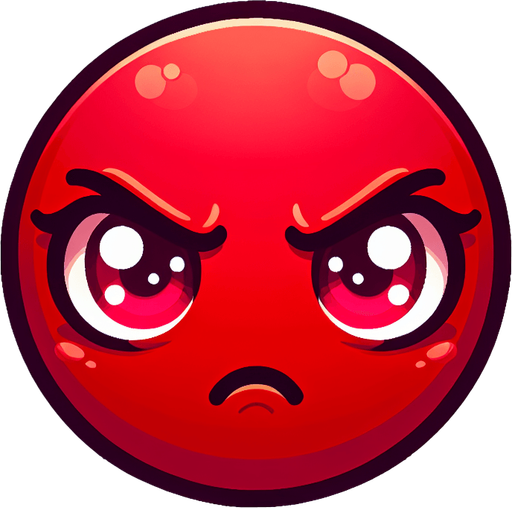 create a cartoon-style illustration of an red girly angry emoji.
Single Game Texture. In-Game asset. 2d. Blank background. High contrast. No shadows.