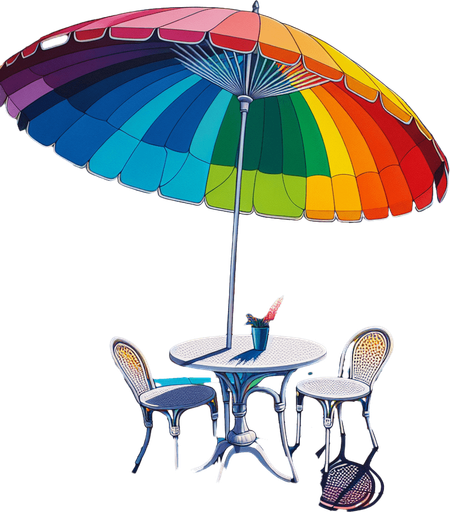 Table et parasol.
Image coloré