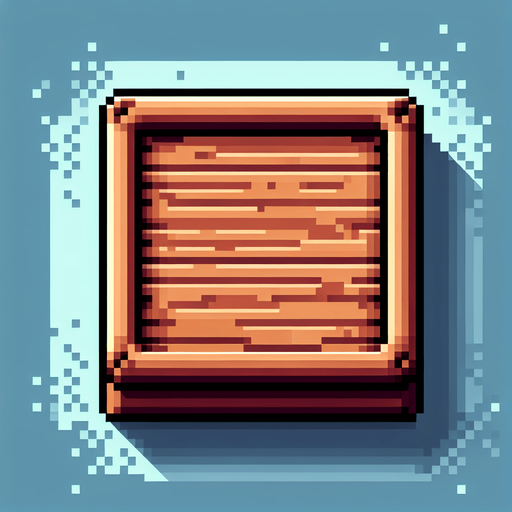 rectangular wooden square holder with round edges. 8-bit pixelated background.
Single Game Texture. In-Game asset. 2d. Blank background. High contrast. No shadows.