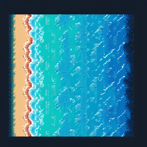 blue ocean seen directly from above. pixelated 8-bit.
Single Game Texture. In-Game asset. 2d. Blank background. High contrast. No shadows.