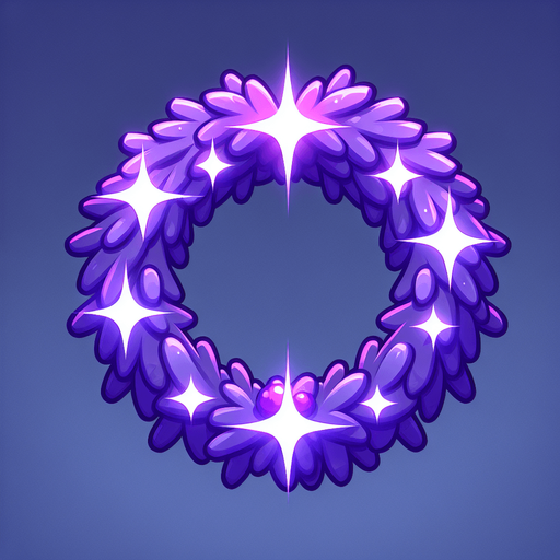 Simple Cartoon Christmas wreath. Purple
Single Game Texture. In-Game asset. 2d. Blank background. High contrast. No shadows.