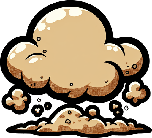 create a cartoon-style illustration of a sand cloud.
Single Game Texture. In-Game asset. 2d. Blank background. High contrast. No shadows.