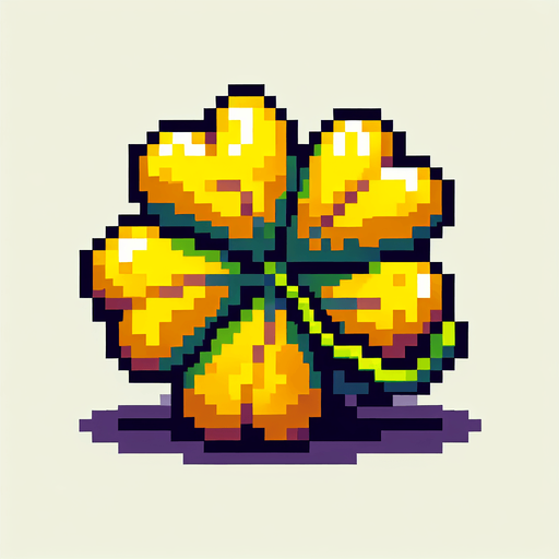 pixel art of a 4 leaf yellow clover..
Single Game Texture. In-Game asset. 2d. Blank background. High contrast. No shadows.