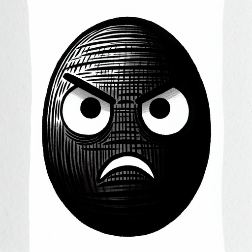 a black oval with a harrased face.