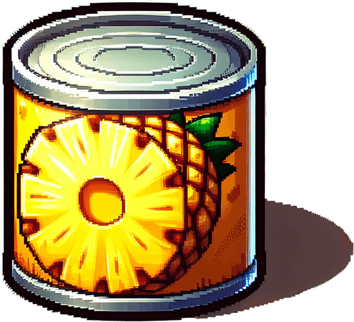 Delicious slice of (canned) pineapple with peel and center removed..
Single Game Texture. In-Game asset. 2d. Blank background. High contrast. No shadows.