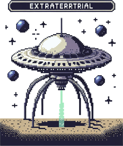 pixel art of an alien space rocket.
Single Game Texture. In-Game asset. 2d. Blank background. High contrast. No shadows.