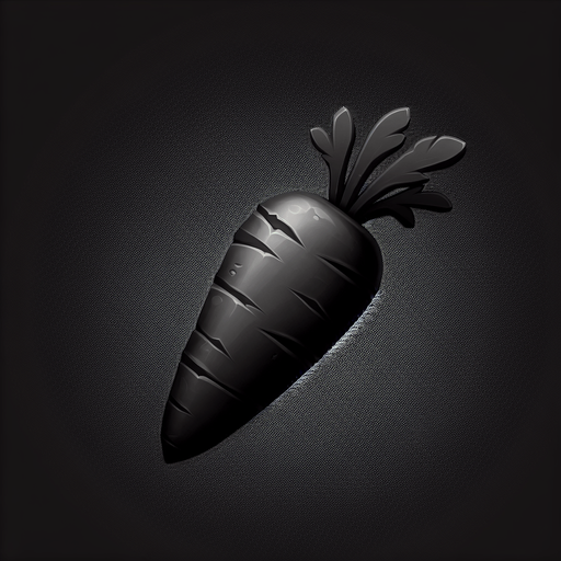 Carrot, черный цвет.
Single Game Texture. In-Game asset. 2d. Blank background. High contrast. No shadows.