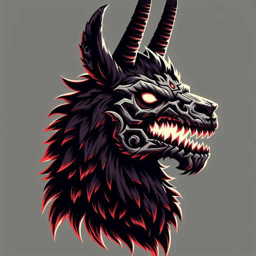 a demon llama.
Single Game Texture. In-Game asset. 2d. Blank background. High contrast. No shadows.