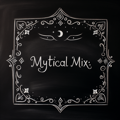 une ardoise noire, sans bordure, vide, avec un petit titre en haut "Mystical Mix:" à la craie à la main.