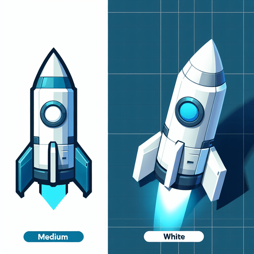 Medium cyan,white coloured rocket.
Single Game Texture. In-Game asset. 2d. Blank background. High contrast. No shadows.