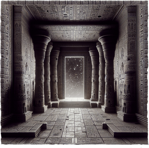 Interior of Egyptian temple ruin in outerspace..
Single Game Texture. In-Game asset. 2d. Blank background. High contrast. No shadows.