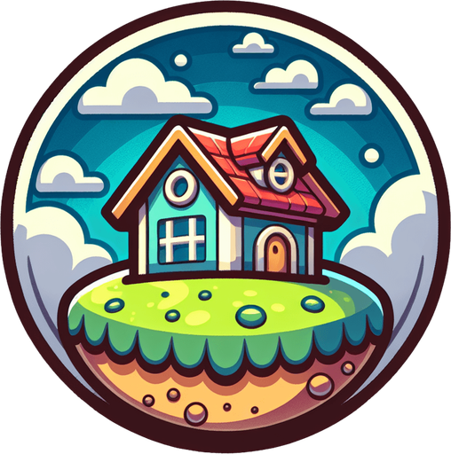 round house planet, cartoon Single Game Texture. In-Game asset. 2d. Blank background. High contrast. No shadows.