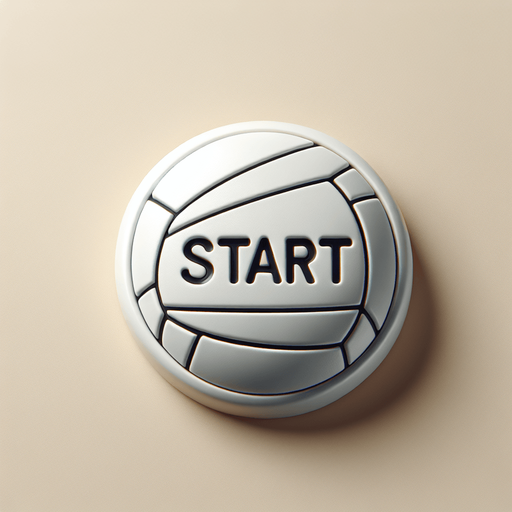 Start button in the shape of a white beach volleyball with « START » written on it in black.
Photo