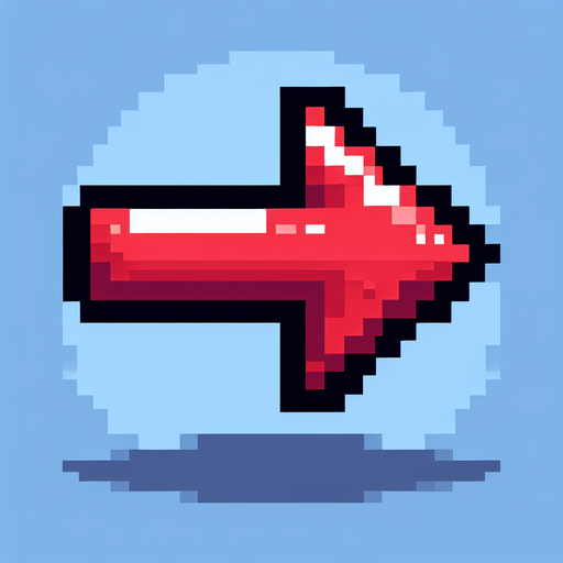 pixel art of red directional arrow.
Single Game Texture. In-Game asset. 2d. Blank background. High contrast. No shadows.