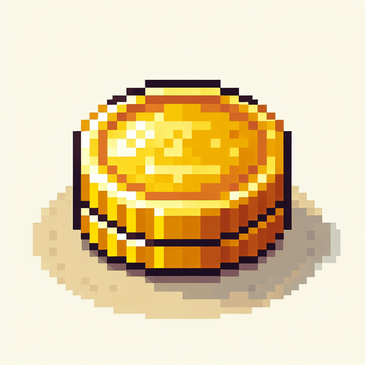 A smooth round gold coin. Pixelart. Single Game Texture. In-Game asset. 2d. Blank background. High contrast. No shadows.