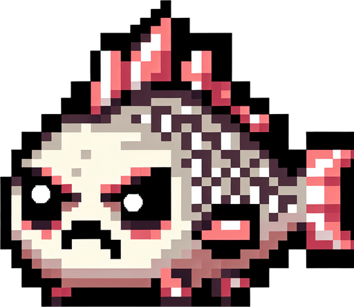 cute angry spearfish. pixelated. 8 bit.
Single Game Texture. In-Game asset. 2d. Blank background. High contrast. No shadows.