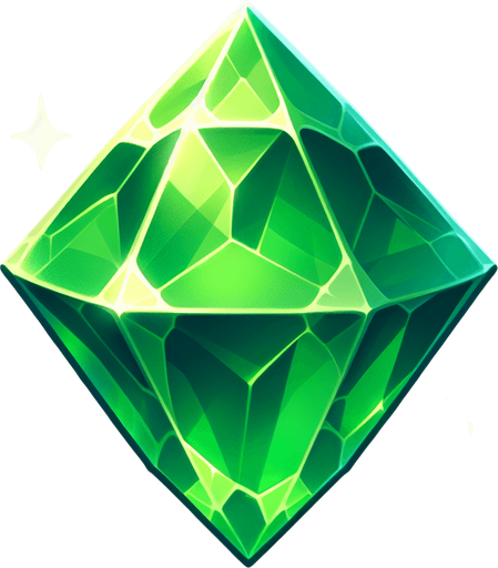 Magic greem gem in odd shape.
Single Game Texture. In-Game asset. 2d. Blank background. High contrast. No shadows.