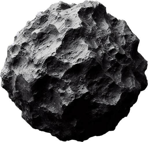 meteorite.
Single Game Texture. In-Game asset. 2d. Blank background. High contrast. No shadows.