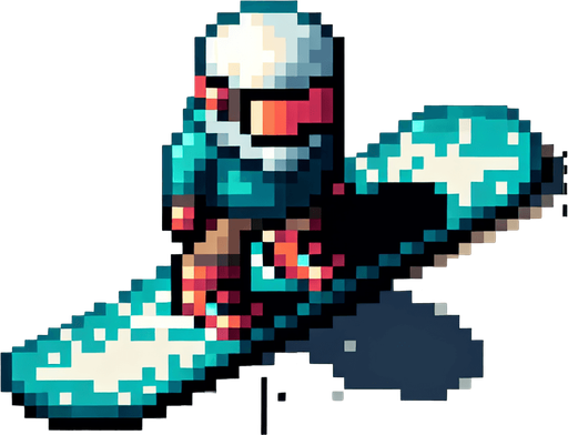 snowboarder. top-view. gta 2. seen from above. Single Game Texture. In-Game asset. 2d. Blank background. High contrast. No shadows. pixelated. 8 bit