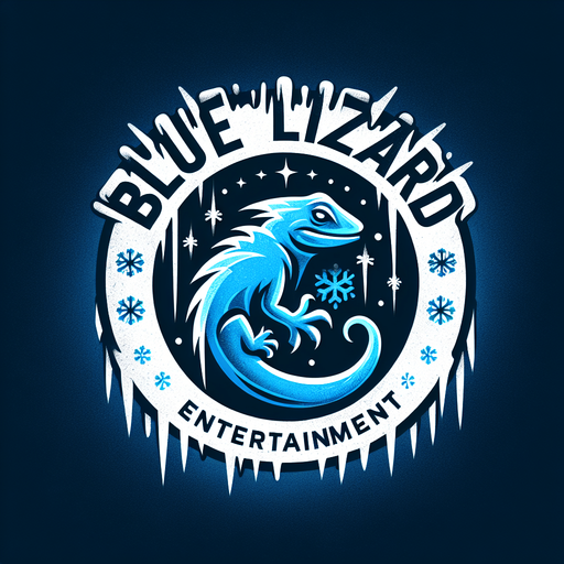 logo for a company called "blue lizard entertainment" using a damaged font and frozen elements.