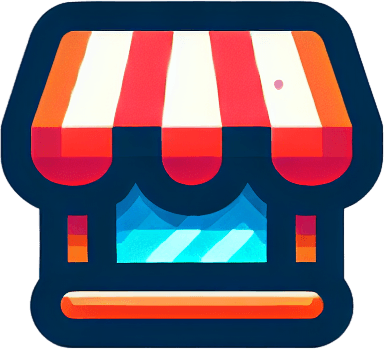 shop icon.
Single Game Texture. In-Game asset. 2d. Blank background. High contrast. No shadows.