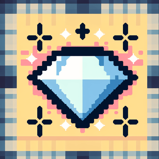 8bit cartoon diamond..
Single Game Texture. In-Game asset. 2d. Blank background. High contrast. No shadows.