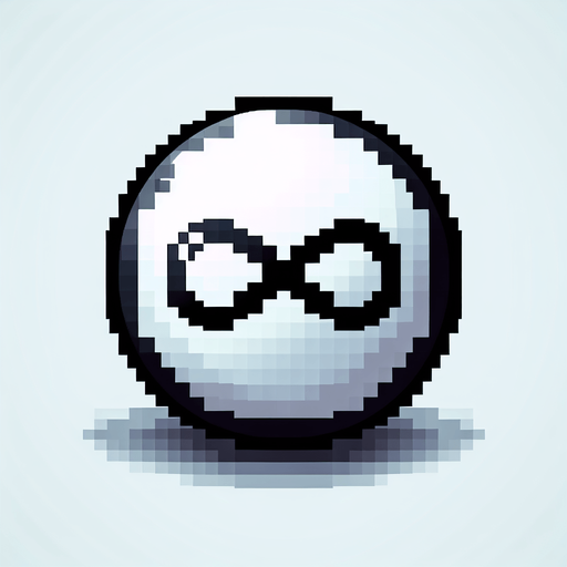 white round ball with black edges. has a black infinity logo inprinted on it. pixelated. 8 bit..
Single Game Texture. In-Game asset. 2d. Blank background. High contrast. No shadows.