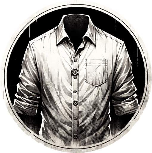 a fading shirt on a button.
Single Game Texture. In-Game asset. 2d. Blank background. High contrast. No shadows.