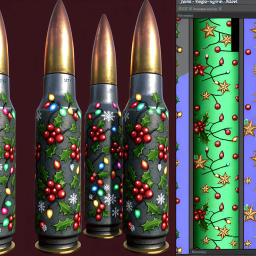 2d christmas 357 Magnum bullets Single Game Texture. In-Game asset. 2d. Blank background. High contrast. No shadows.