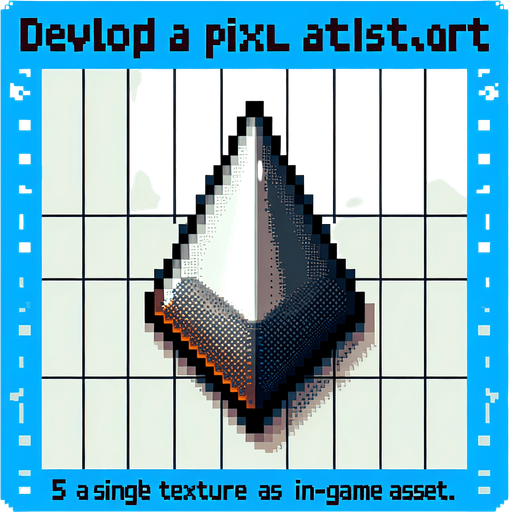 pixelart. a metallic triangular pointer..
Single Game Texture. In-Game asset. 2d. Blank background. High contrast. No shadows.