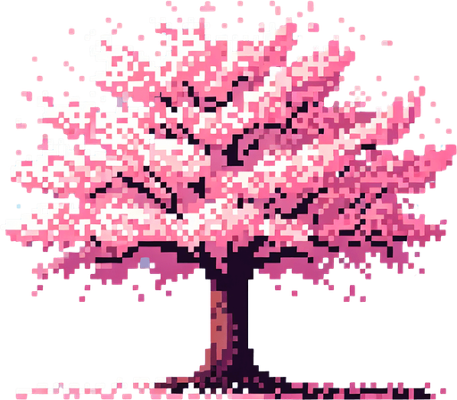 cerisier avec des fleur. Pixel art.